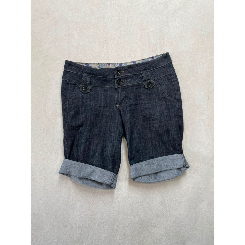 Boom Boom Jeans Dark Wash Cuffed Denim Shorts Blue Size 11 High Rise Bermuda